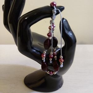 New Artisan Garnet Tubular Beads Adjustable Bracelet  6"- 8"